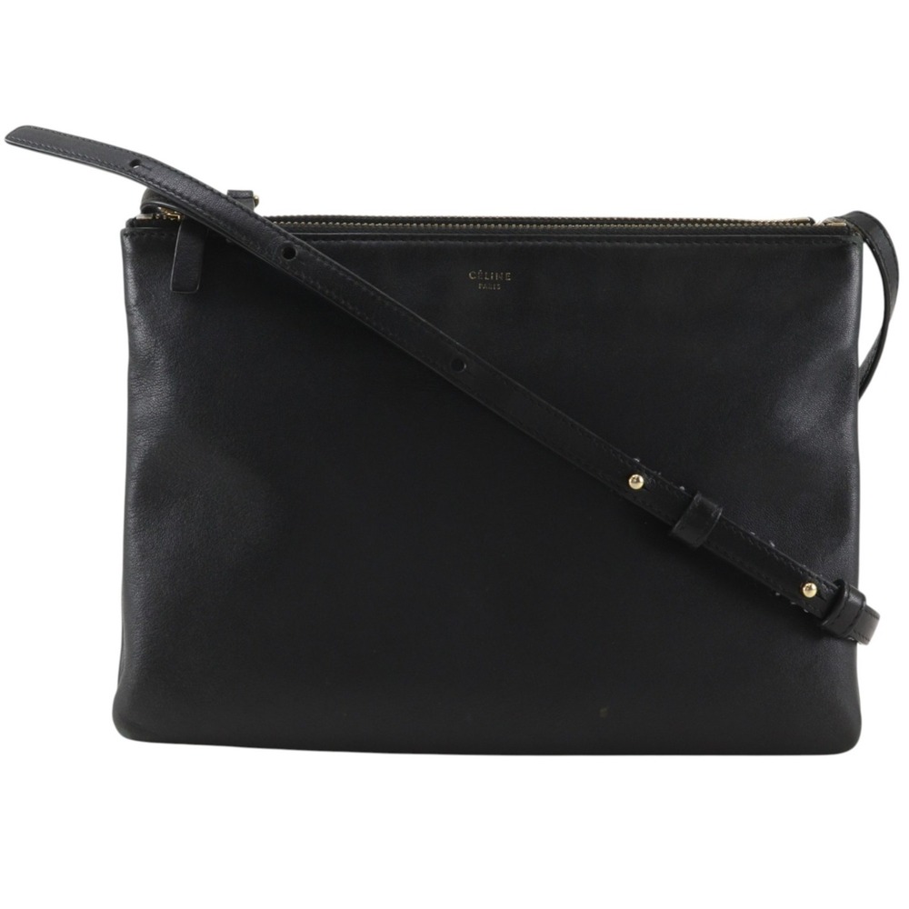 Celine Trio Shoulder Bag, Leather, Black, Crossbody, Women's